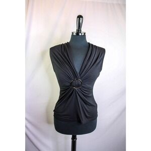 Olsen Europe Sleeveless Top V Neck Black Buckle Detail Size 4